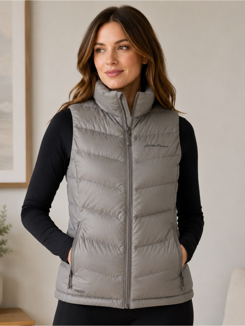 EDDIE BAUER EB650 WOMENS SIZE MEDIUM GRAY DOWN FILLED PUFFY VEST